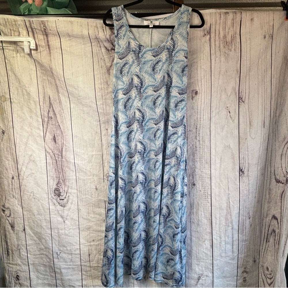 Jean-Pierre Klifa Blue Palm Print Maxi Dress XL